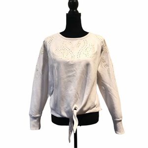 Sugar + Lips white longsleeve eyelet pullover casual neutral sweatshirt medium